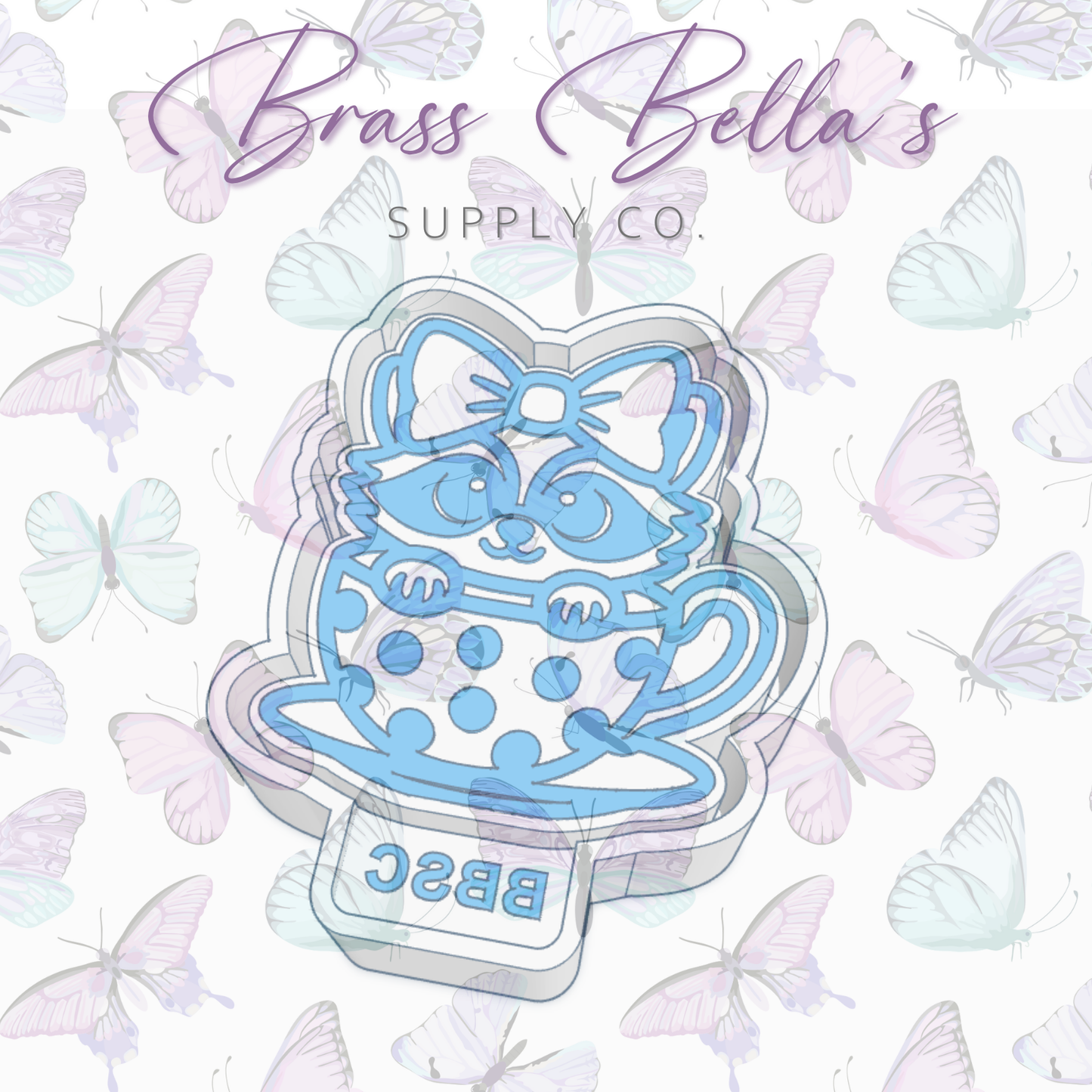 Cute Raccoon w/ Bow in Teacup - Freshie Mold