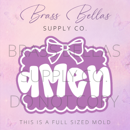 Doodle Scallop Frame with Bow - Amen - Freshie Mold