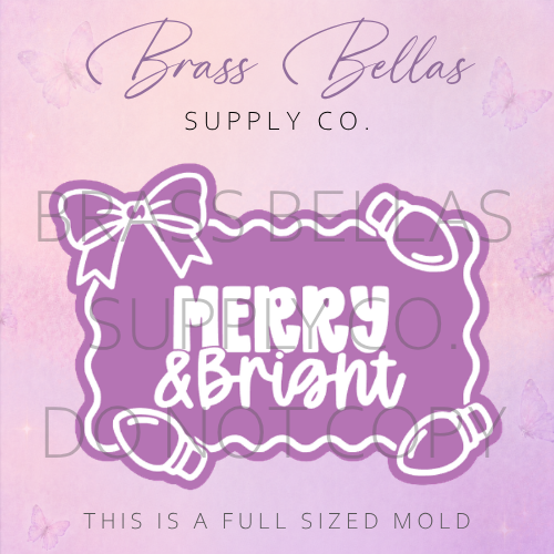 Wavy Rectangle Bow Frame with Bulbs - Merry and Bright - Freshie Mold
