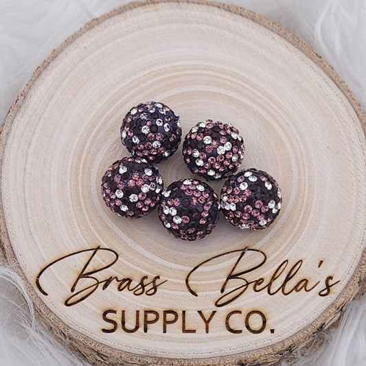 16mm - Glass Rhinestone - Dusty Rose Tuxedo Black & Clear