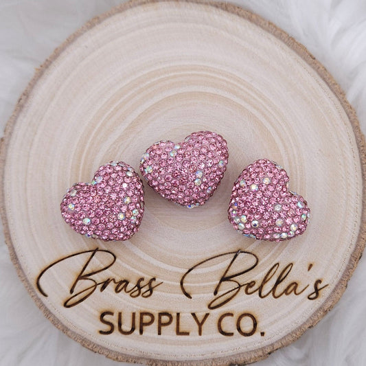 18mm - Glass Rhinestone Heart - Valentine Pink