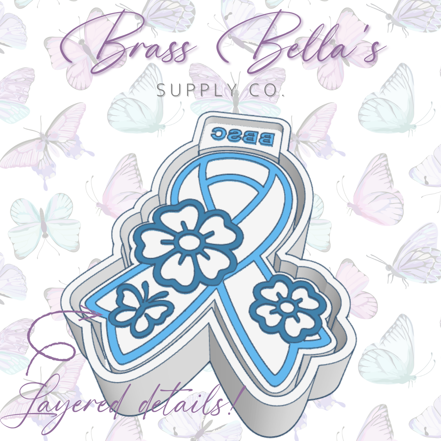 Awareness Ribbon w/ Daisies & Small Butterfly - Freshie Mold
