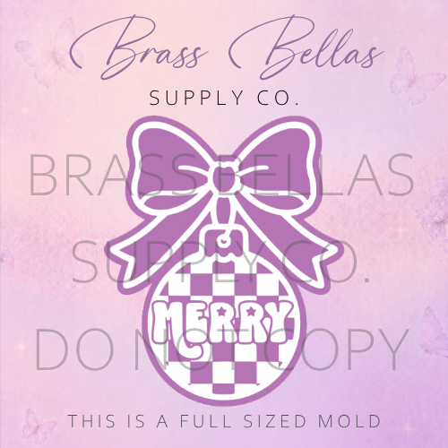 Bow Ornament - Checkerd Merry - Freshie Mold