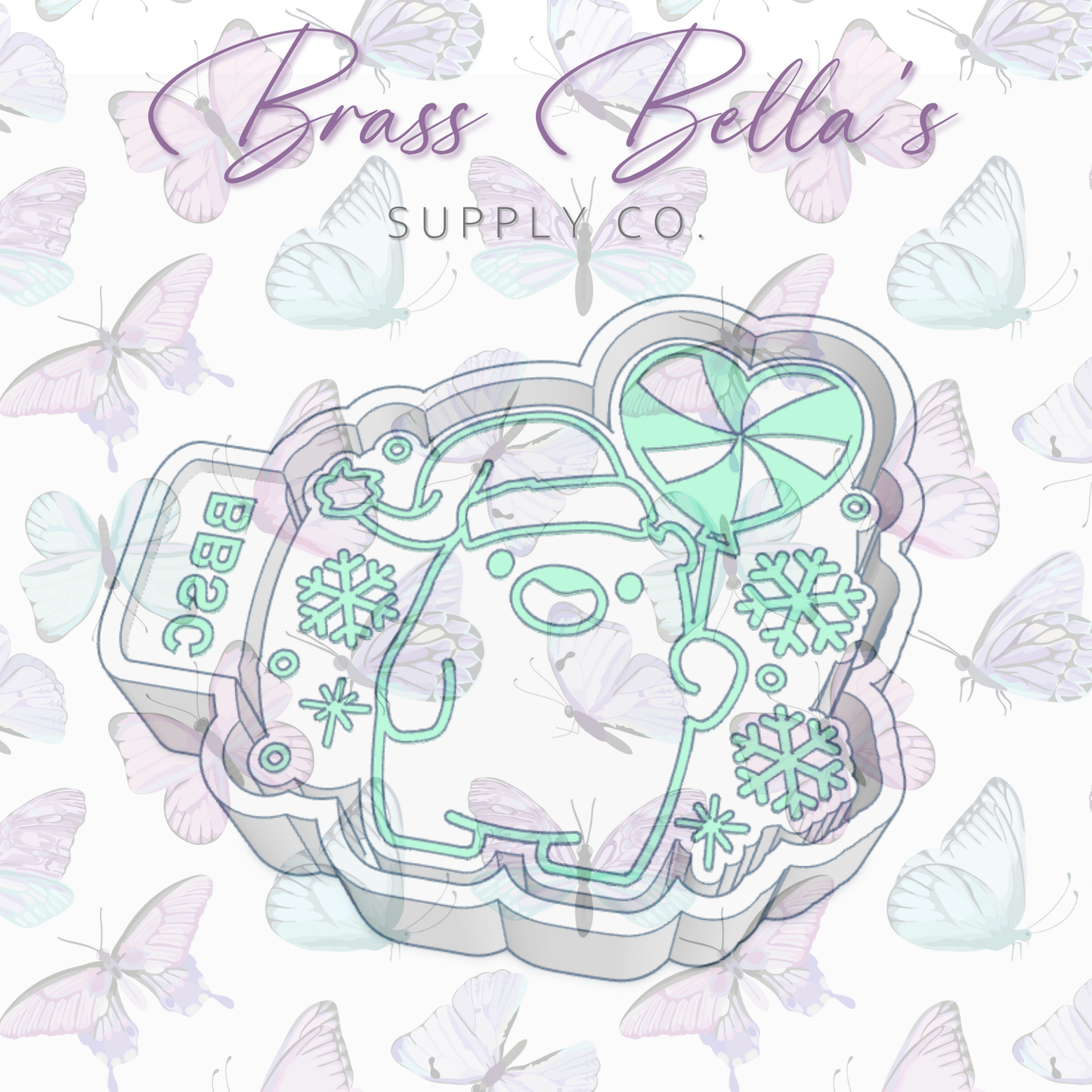 Polar Bear w/ Peppermint Heart Balloon - Freshie Mold