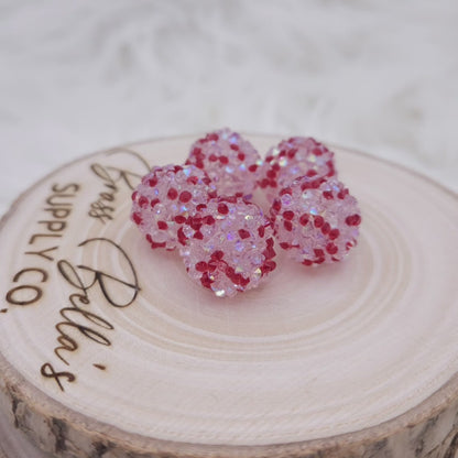 16mm - Sugar Bead - Cranberry & Clear