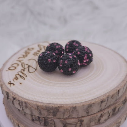 16mm - Glass Rhinestone - Tuxedo Black & Sweetheart Pink
