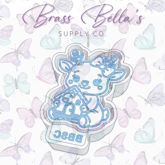 Reindeer w/ Bow Holding Gingerbread House - Freshie Mold